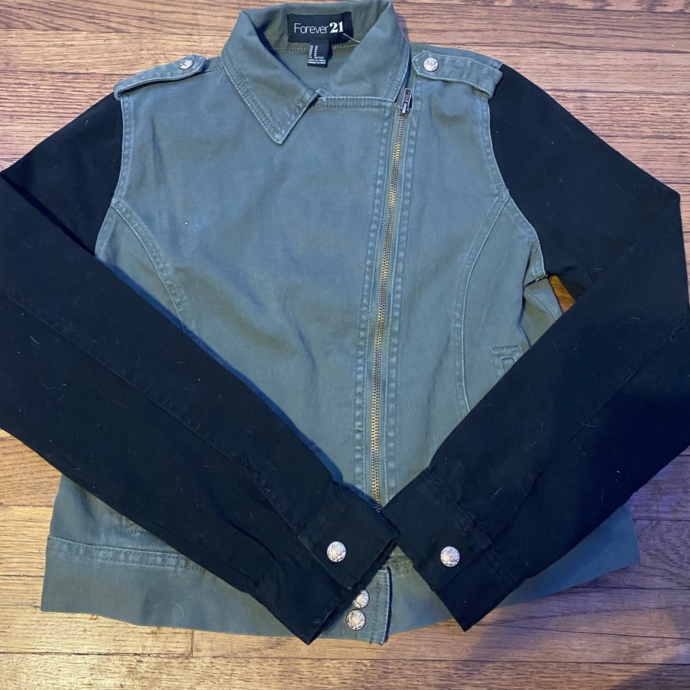 A green jean jacket